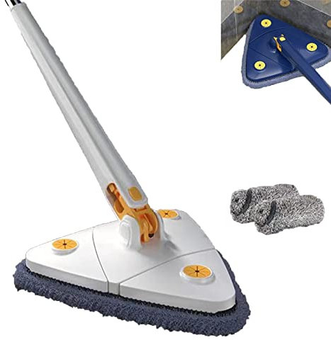Trapeador de limpieza triangular ajustable giratorio de 360 grados, multifuncional, limpiador retráctil de polvo seco y húmedo para limpieza de paredes de piso, techo, ventana (blanco)
