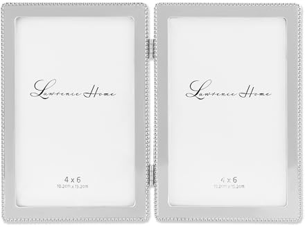 Lawrence Frames Cadre photo à charnière en métal moulé double 10 x 15 cm, motif perle classique argentée