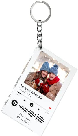 Bemaystar Schlüsselanhänger Personalisiert Foto - Personalisierte Geschenke, Spotify Schlüsselanhänger mit Foto Bild Song Widmung Datum, Partner Geschenke, Valentinstag, Geburtstag, Jahrestag