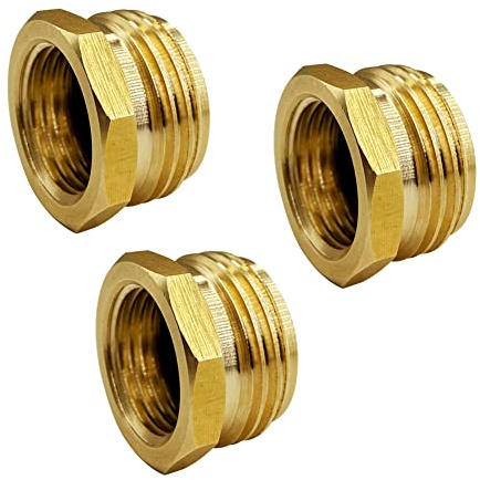1/2” G Thread (BSP) Female to 3/4” GHT Male Connector, Brass BSP to Garden Hose Adapter, Industrial Metal Brass G Thread to Garden Hose Connect (3 Pack)
