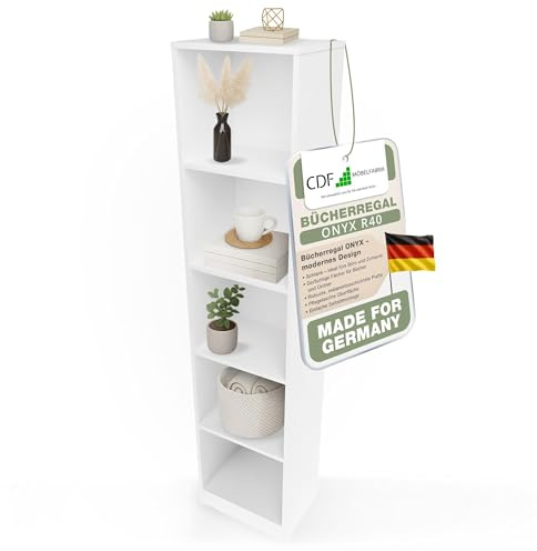 CDF Scaffale Libreria con Ripiani Organizzatore Scomparti Aperti per Libri Documenti Decorazioni Sala da Pranzo Ufficio Soggiorno Studio Camera da Letto Alto Moderno Verticale - Bianco 40 cm