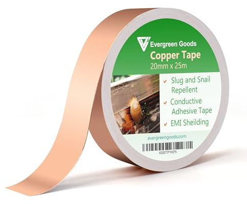 EVG Kupfer Schneckenabwehrband 20mm x 25m (6 Rollen) Selbstklebendes Kupferband gegen Schnecken Wetterfester, chemiefreier Schutz für Beete, Blumentöpfe & Pflanzen