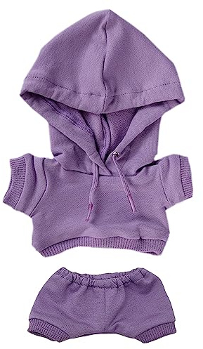 niannyyhouse 20 cm Plüschpuppenkleidung elastische einfarbige Sportbekleidung Anzüge Kapuzenpullover Hose weiches gestopftes Plüschtier Anzieh-Zubehör (Lila, 20 cm)
