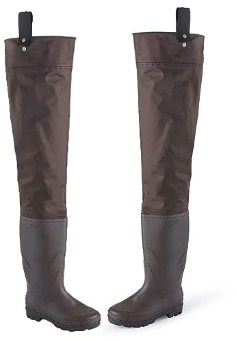 Stivali A Coscia Da Pesca Pantaloni da pesca in nylon impermeabile e stivali con suola in tendine di mucca antiscivolo, resistenti stivali da wading regolabili (Color : Brown, Size : 42 EU)