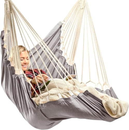 Hanging Hammock Chair Swing - Hammock Swing Chair with Foot Rest - Indoor/Outdoor Hanging Chair - Quick & Easy Setup with Durable Hardware – Spacious Full Body Support – Holds 440 Lbs