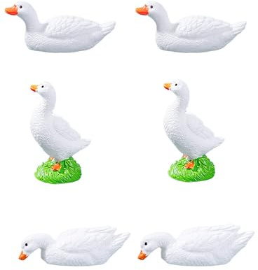 yaartz Mini Resin Duck & Goose Fairy Garden Accessories Miniature Figurine, Decor for Fairy Garden Aquarium Fish Tank Micro Landscape Moss Terrarium DIY Craft Project (1Set, 6 pcs, White Duck)