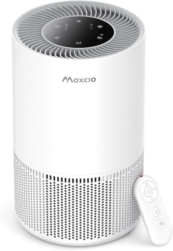 Maxcio Purificateur d'air HEPA Chambre, Filtration Efficace des Particules et Odeurs, 23dB Silencieux, Aromathérapie, 7W Économie d'Énergie, Commande Tactile ou à Distance, Sécurité Enfants, Minuterie