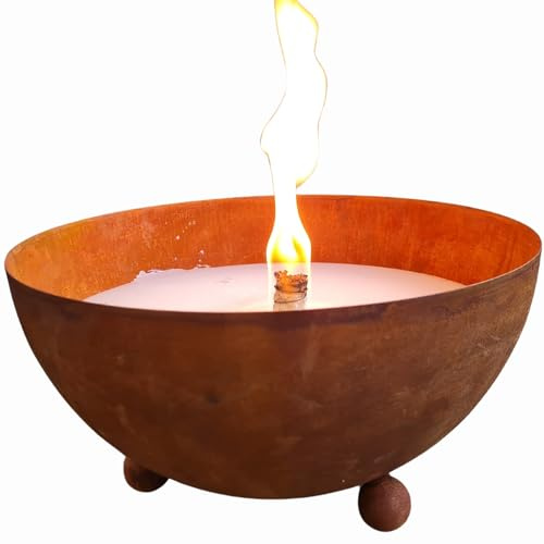 Schwabenfire Outdoorkerze mit Dauerdocht in Edelrost Metallschale Wiederverwendbar kerzen deko outdoor kerzen xxl Geschenke für Frauen Garten Kerze grosse outdoorkerzen geschenke für frauen RegioLust