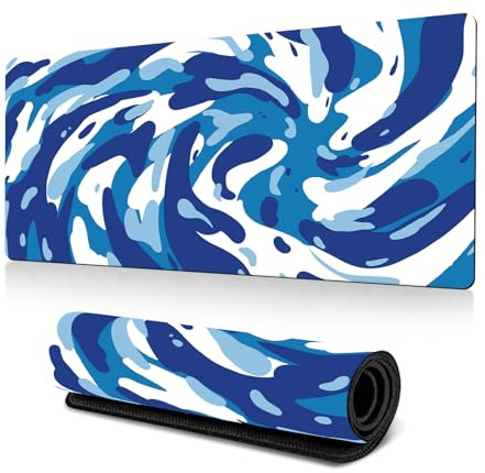 Hixingo Abstract Vortex Large Mouse Mat, Gaming Mouse Pad, Mouse Pad, Mousepad with Stitched Edges, Non-Slip Rubber Base Mouse Pads for Office & Home (900 * 400 * 3mm,blue and white)