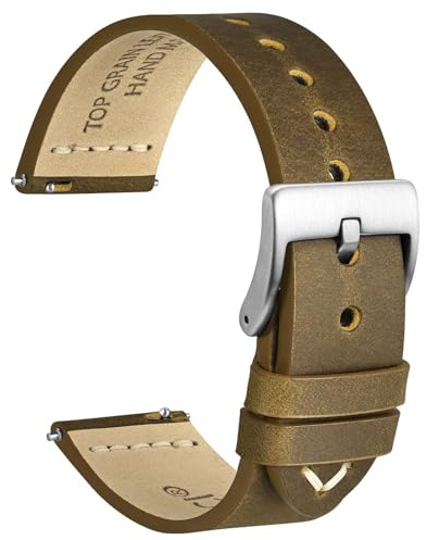 WOCCI 20mm Antikes Uhrenarmband für Herren, Sattelleder, Silberne Schnalle (Sand)