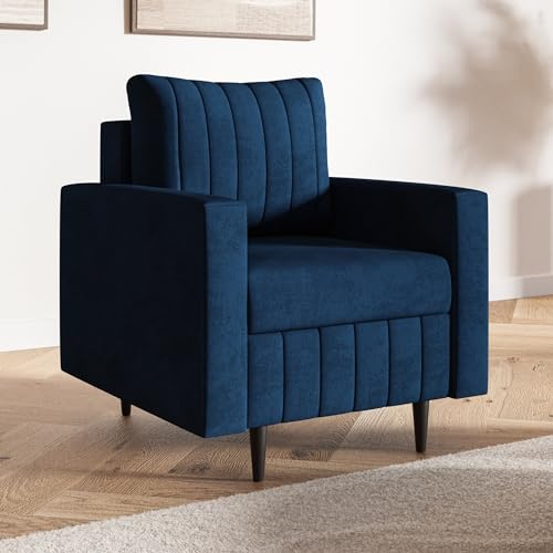MOTIVENA Leo Sofa Sessel Wohnzimmer Modern, Ohrensessel, Loungesessel Wohnzimmer, Clubsessel, Couch Sessel, Polstersessel, Sofa Chair, Einzelsofa, Taschenfederkern (H3), Sessel Samt Blau