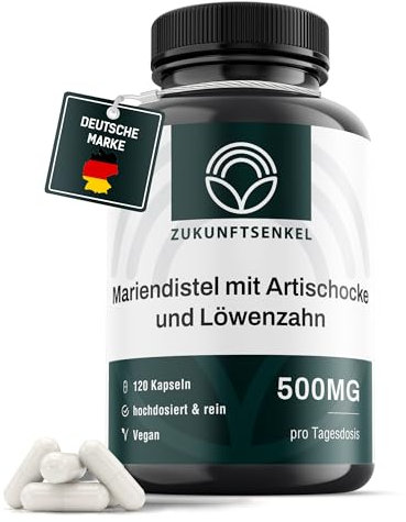 Mariendistel mit Artischocke und Löwenzahn 120 Kapseln Leber Kur Entgiftung Hochdosiert 80% Silymarin Vegan (1)