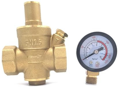 DN15–50 Messing-Druckminder- und -erhaltungsventil, 1/2–2 Zoll Regler, verstellbares Druckbegrenzungsventil, Manometer, geeignet for Wasser-, Öl- und Gasventile(Size:1,Color:WITHOUT GAUGE_MEDIUM)