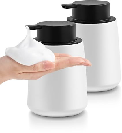 ARTWIND Ceramic Foam Soap Dispenser 2 Pack, 12oz White Lotion Hand Sanitizer Soap Dispenser with Easy-to-Press Pump for Bathroom & Kitchen Countertop Refillable