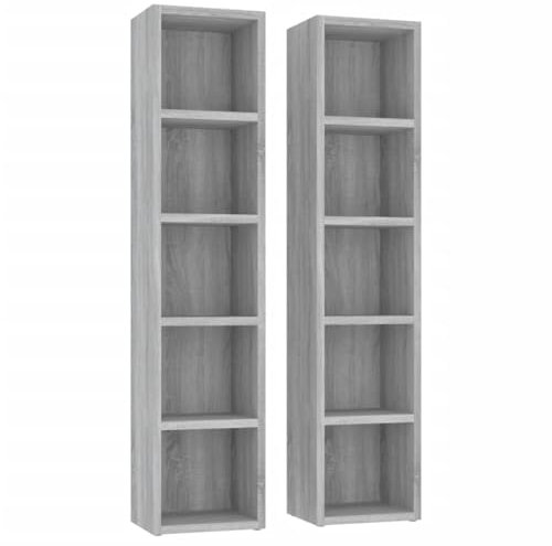 SDWEHO7 2X CD DVD Standregal Bücherregal, Medienregal mit 10 Fächern für 160 CDs Raumteiler Deko Regal, Aufbewahrung Büroregal Grau Sonoma 21x16x93,5 cm Holzwerkstoff
