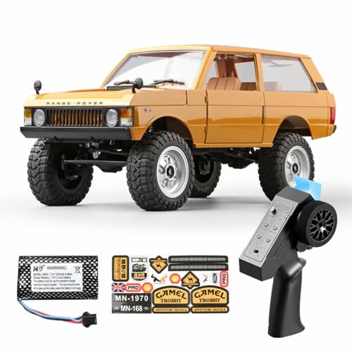 Metalakaer RC 4WD Off-Road Car, 1/12 Scale 2.4G 7.2 km/h MN-168 Full Proportional RC Mini All Terrain Hobby Truck with Front and Rear Lights, Two-stage Speed Change (RTR Version/Yellow)