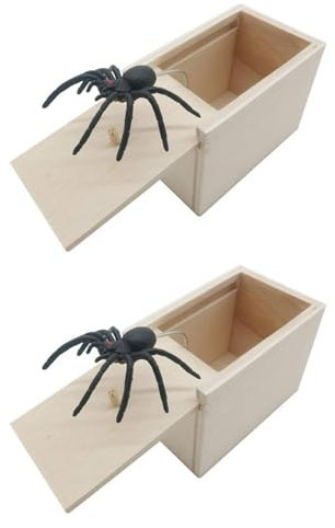 2 STK Spinne in der Box | Halloween Spider Prank Box | Gruselige Versteckte Spinnen Scherzartikel Spielzeugbox | Hölzerne Scarebox Spinnenspielzeuge Halloween Partygeschenke Pranks für Erwachsene
