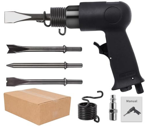 Pelles pneumatiques, 4500 coups / min marteau pneumatique et burin, outil professionnel à main, outil pneumatique avec 4 burins (noir)
