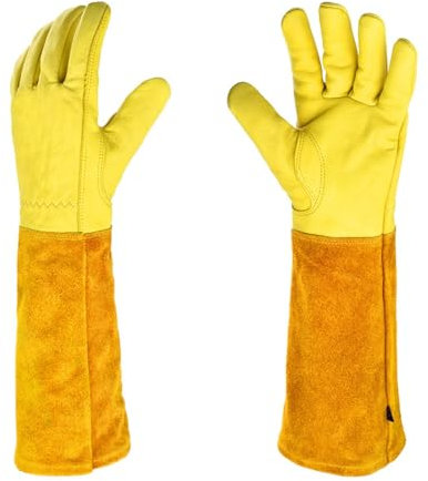 LVYUDS Gants Jardinage Résistant aux épines Femmes Hommes Longs Peau de Vache Gants Ronces Plantation Cactus Gants Anti Coupure Protection des Bras Mécanique Travail du Bois(1pcs,M_Yellow)