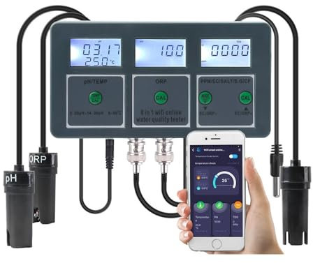 Wassertest Tuya Smart PH ORP TDS EC SALZ S. G TEMP CF Monitor Meter Online Aquarium Wasser Qualität Tester Daten logger Controller mit hoher Empfindlichkeit(With Liquid)