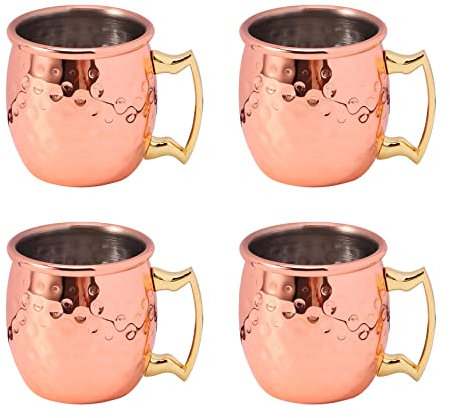 Kopinma Copper Mugs Set, 2-Ounce Cocktail Cup, Mini Copper Mugs, Mini Mugs Copper Plated Glasses Set of 4, Espresso Mugs, Cups for Cocktails, Cold Drinks Barware, Beer, Party Gift