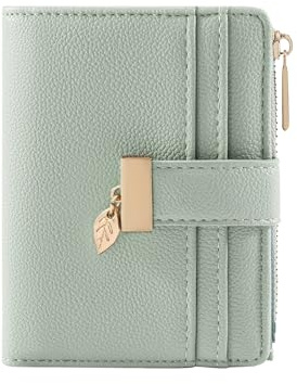 Pomelo Best Small Wallet Women RFID Blocking Bifold Soft Leather Card Holder with ID Window Zipper Coin Pocket Wallets for Women Green