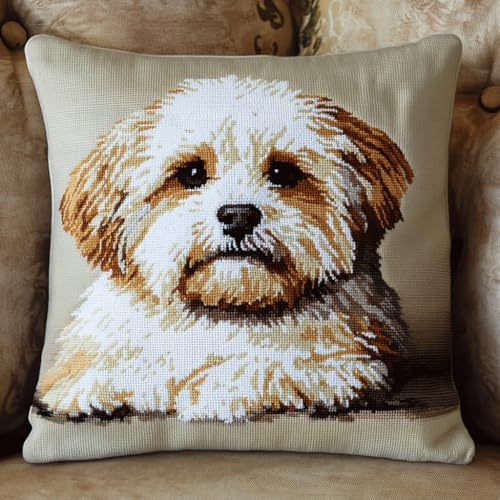 ASONGLINGO Kit Point Noué Coussin, Chien animal Crochet de Verrouillage Kits de Coussins avec Crochet, Tapis Point Noué à Faire, Coussin au Point Noué 43x43cm
