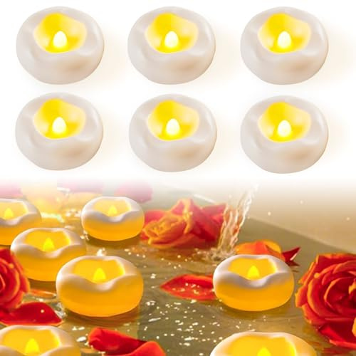 Floating Candles, Waterproof LED Water Candles, Suitable for Swimming Pools, Weddings, Vases, Home Decoration (6 Pieces)