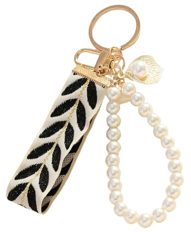 Perlen Schlüsselanhänger Damen,Mode Schlüsselanhänger Aesthetic,Keychain Aesthetic Accessoire,Bequem Taschenanhänger,Mit Schlüsselring,Geeignet Für Hängende Schlüssel-Accessoires Von Frauen (Schwarz)