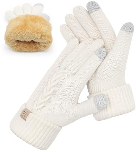 UKNOWISA Handschuhe Winter Damen, Doppelte Thermo mit Fleecefutter Touchscreen Strick wollhandschuhe Laufen Radfahren Fahren für Damen Herren