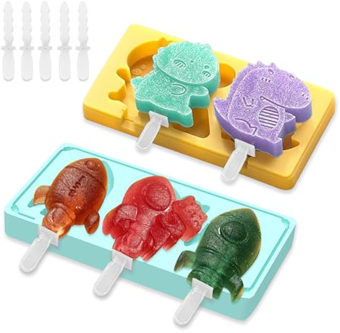 ZXTGBQ 2 Moldes de Helado de Silicona, Moldes Helados Silicona, Molde de Helado Reutilizable, para Bebe Niño y Adultos, Molde Helado Hermoso Animales con Palo para Hacer Helados