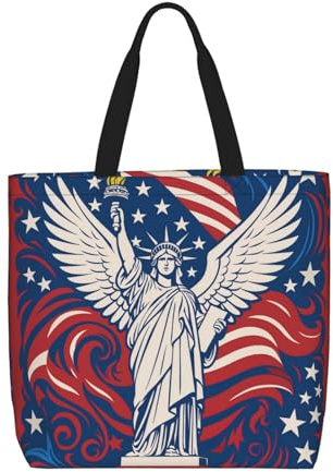 DIEzig Liberty-Statue mit amerikanischer Einkaufstasche, 40 x 40 cm, leicht, größerenutzbar, Einkaufstasche