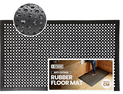 Anti-Fatigue Rubber Floor Mat – 12 mm Thick Washable Comfort Mat (146.50× 88.56 cm) – Non-Slip Drainage Mat for Kitchen, Garage, Workshop, Standing Desk & Commercial Use