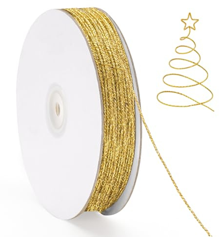 G2PLUS 100M Decorative Metallic String, 1.5mm Gold Twine String, Sparkle Jewelry Thread Cord for DIY Crafts, Gift Wrapping, Wedding Favors