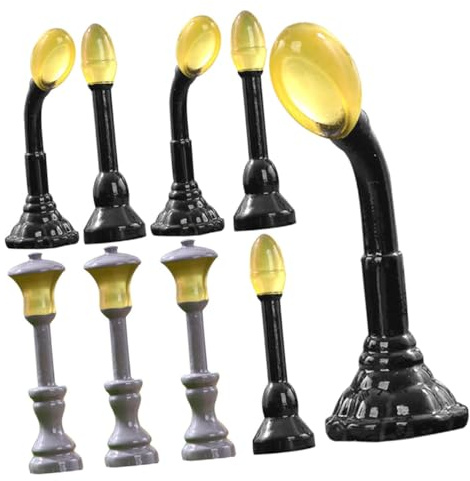 Gogogmee 9 Mini Lampioni Stradali Luminosi Notte Modelli in Resina per Decorazioni Micro Paesaggio e Giardino Miniature per Case delle e Diorami