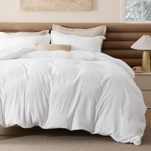 Bedsure Removable Cover with Comforter Duvet Insert Full - 4 Pieces White Prewashed Soft Bedding Set for All Seasons Use, Includes 1 Duvet Cover, 1 Comforter, 2 Pillow Shams