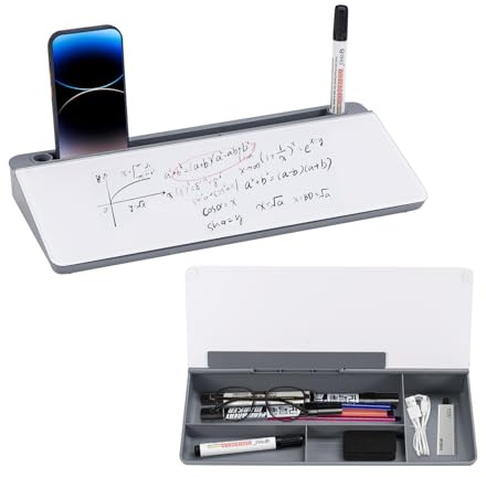 Schreibtisch-Whiteboard mit Ablagefächern & Tablet-/Handyhalter, Magnetisches Memo-Board mit Mini-Whiteboard & Stiften, Ideal für Notizen, To-Do-Listen & Organisation