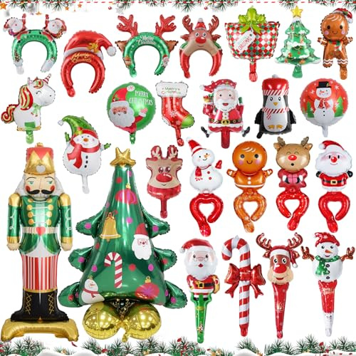 Weihnachtsballons 25 Stück, Folienballon Weihnachten Riesige Weihnachtsbaum Luftballons,Wache Christmas Weihnachtsmann Aluminiumfolie Luftballons für Weihnachten Party Ballons Dekoration