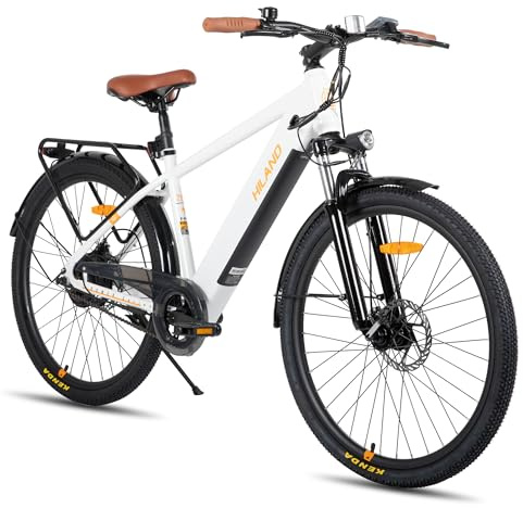 HILAND 26 Zoll Elektomountainbike mit Gepäckträger, 250W Motor, 36V 7.8Ah Akku, 7.8Ah Akku, Elektrofahrrad mit Scheibenbremsen vorne und hinten, E-Bike für Damen und Herren, Weiß