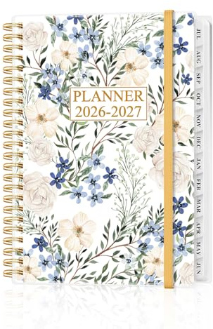 Academic Planner 2026-2027 - Weekly & Monthly Planner from July 2026 to June 2027, Agenda 2026 2027 with Inner Pocket, Elastic Band, 6.4 x 8.5, Crushed Flower