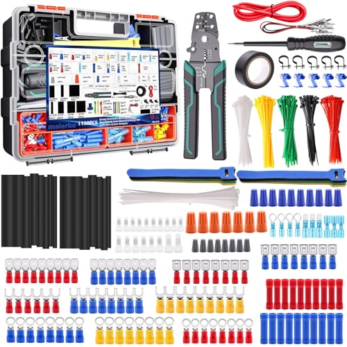 maierke 1180pcs Wire Connectors Terminals Kit with Wire Cutter Crimp Plier and Voltage Tester Screwdriver Heat Shrink Tubing Electrical Cable Connectors Assorted Fork Spade Butt Ring Male/Female