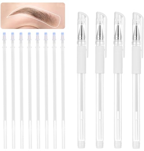 TIESOME Eyebrow Microblading Marker Pens, 4Pcs Skin Marker Pen Eyebrow Makeup Position Mapping Mark Tools Eyebrow Mapping Pen Stencil with 8 replacement refills(White)