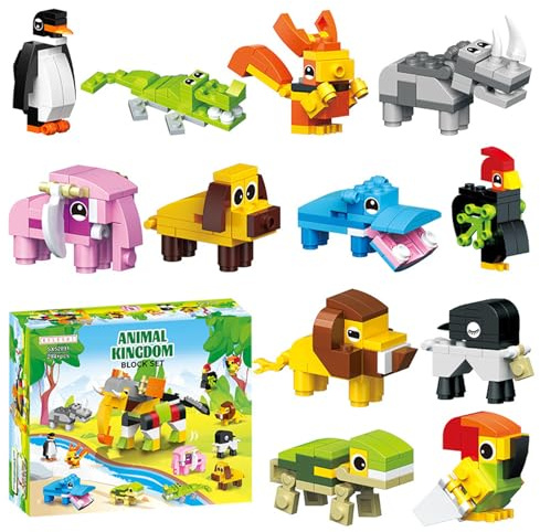 Hoadyush Mitgebsel Kindergeburtstag – Mini Bausteine Set, 12 in 1 Tiere Bausteine Kindergeburtstag Gastgeschenke, OsterGeschenke Geburtstag Party Geschenke 6-14 Jungen und Mädchen