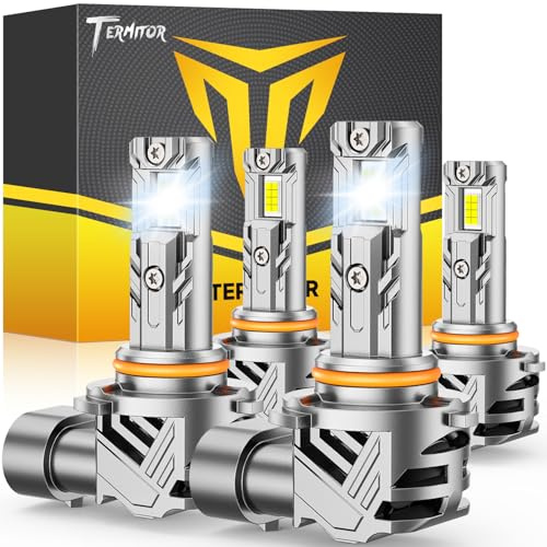 Termitor Upgraded 9005 9006 Light Bulbs Combo 100,000LM 1200% Brighter 6500K White Super Bright, 1:1 Mini Size HB3/HB4 Fog Lights with Cooling Fan, No Adapter Required Plug & Play, Pack of 4.