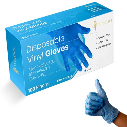 100 x Blue Disposable Gloves | Vinyl Gloves Disposable | Latex free gloves | Powder Free Gloves | Strong And Non-Sterile | (1 Pack of 100, X Large)