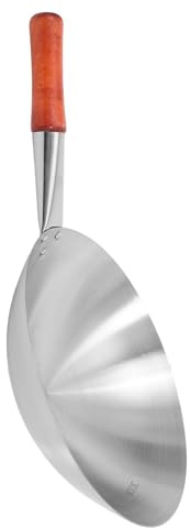 HEALEEP Wok Tradizionale in Acciaio Inox Manico Singolo in Legno, Resistente alla Corrosione, Padella Profonda per Cucinare Verdure nella Vita Quotidiana