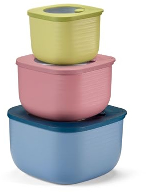 Guzzini - Kitchen Active Design, STORE&MORE BIO Set 3 Contenitori Ermetici Alti per Frigo/Freezer/Microonde - Multicolour, 19,5 x19,5 x h12,3 cm | 750/1550/2800 cc - 17072652