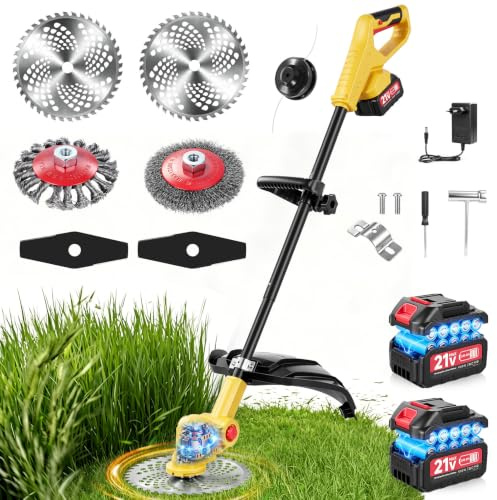 Rasentrimmer für Makita Akku, 4 in 1, 1200W Bürstenloser Motor, mit 2x3.0Ah, 4 Klingentypen, Elektrischer Freischneider für Rasenmähen und Gartenpflege