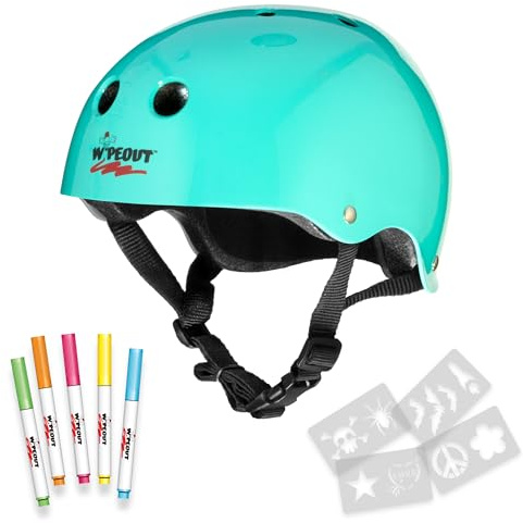 Wipeout Kids Bike Helmet, Dry Erase Casco da Bici per Ragazzi, cancellabile e riscrivibile, Blu Verde Acqua, età: da 8 Anni in su Unisex Bambino