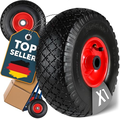 FROSAL Luftrad 260mm (3.00-4) mit roter Stahlfelge – Ersatzrad für Bollerwagen & Sackkarre – Luftreifen mit Rollenlager, 20mm Achse – belastbar bis 150kg